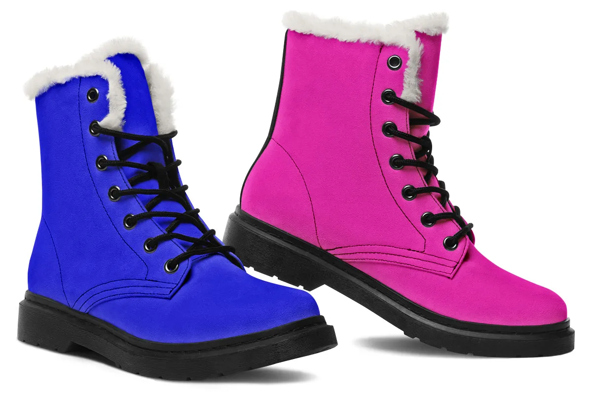 Blue And Pink Mismatch Faux Fur Boots