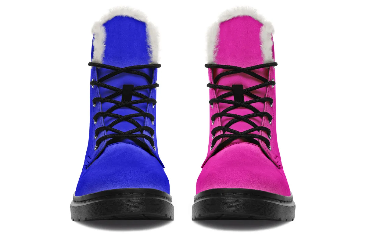 Blue And Pink Mismatch Faux Fur Boots