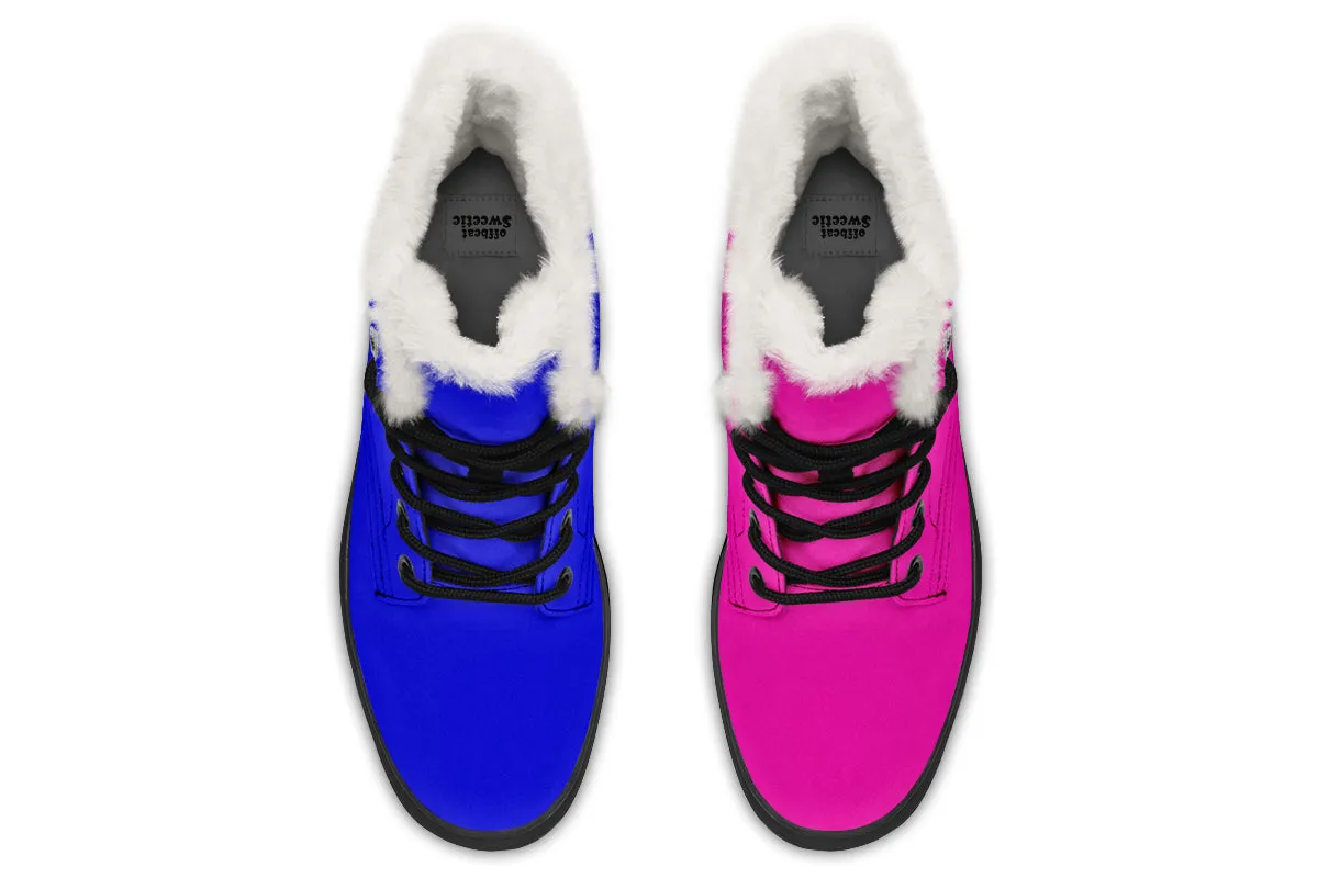 Blue And Pink Mismatch Faux Fur Boots