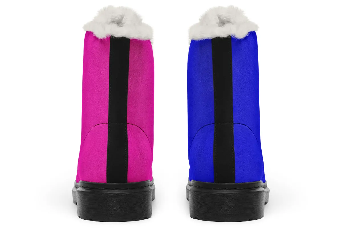 Blue And Pink Mismatch Faux Fur Boots