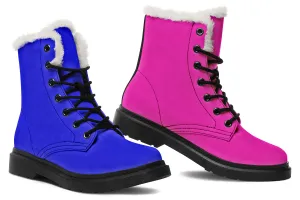 Blue And Pink Mismatch Faux Fur Boots