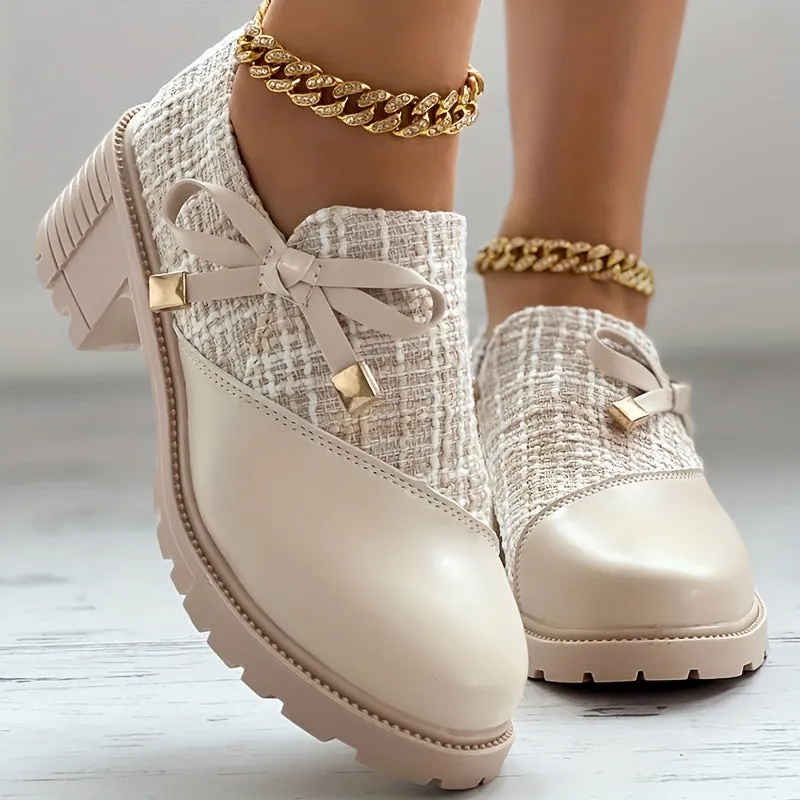 elveswallet Elegant Colorblock Bowknot Decor Side Zipper Comfy Shoes