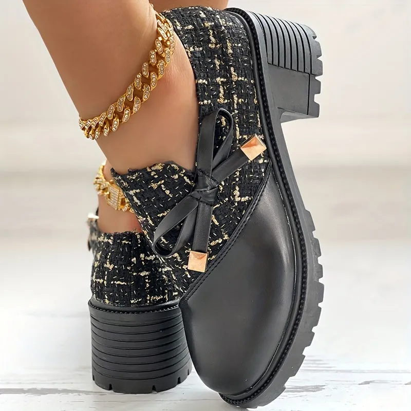 elveswallet Elegant Colorblock Bowknot Decor Side Zipper Comfy Shoes