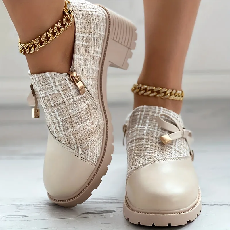 elveswallet Elegant Colorblock Bowknot Decor Side Zipper Comfy Shoes