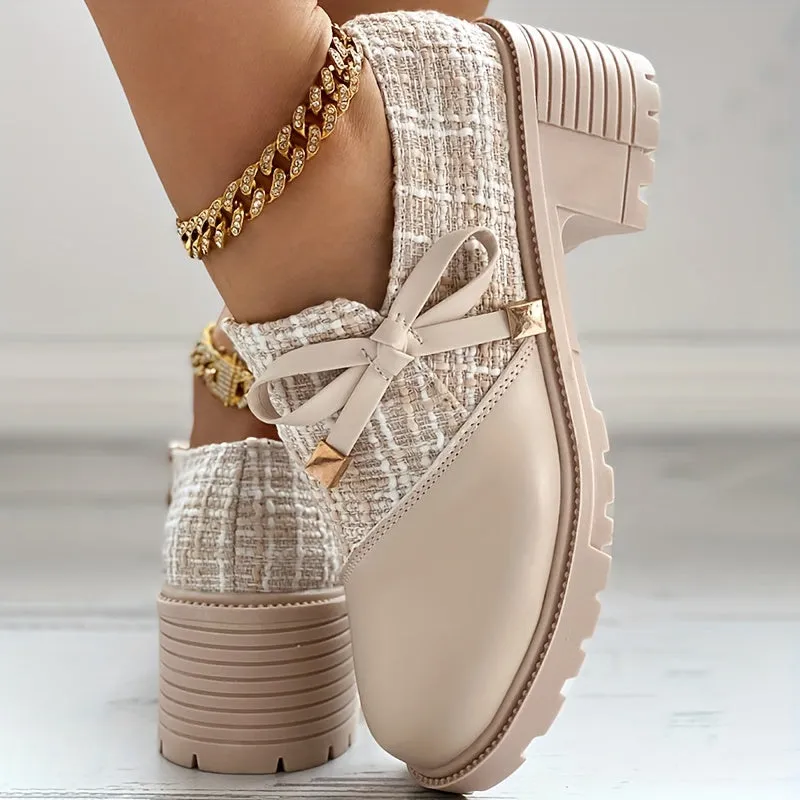 elveswallet Elegant Colorblock Bowknot Decor Side Zipper Comfy Shoes