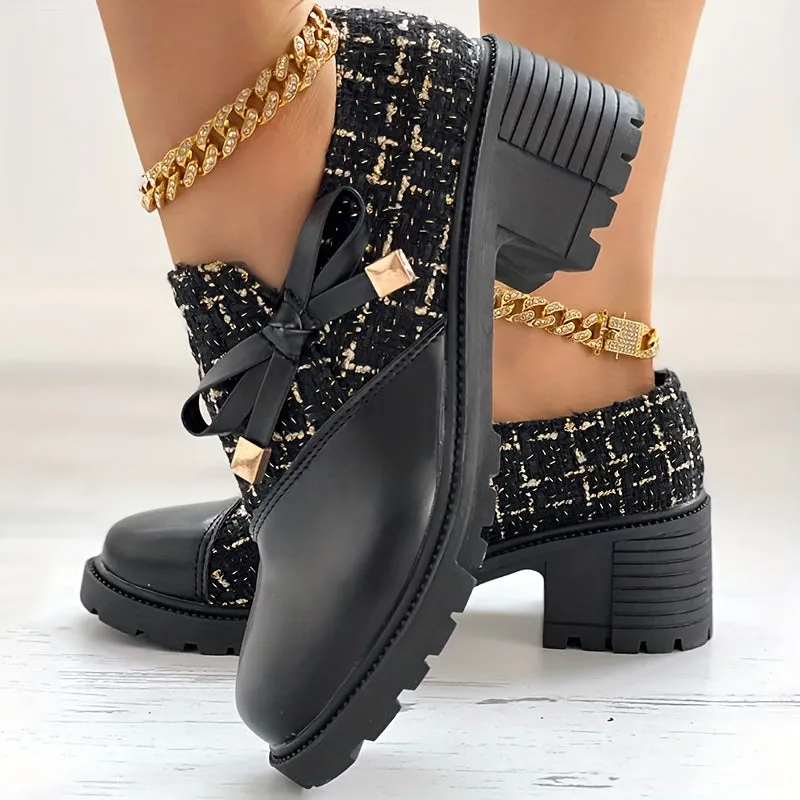 elveswallet Elegant Colorblock Bowknot Decor Side Zipper Comfy Shoes