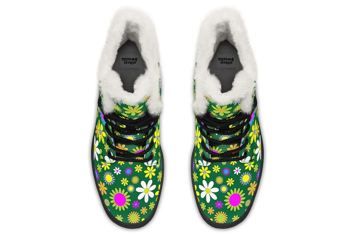 Green Retro Flowers Faux Fur Boots