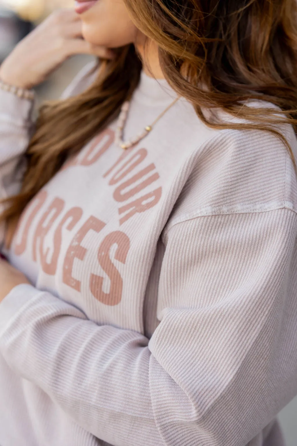 Hold Your Horses Ribbed Graphic Crewneck