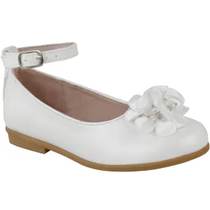 LACEN KIDS FLATFORM FLOWER EMBELLISHED SHOES WITH ANKLE STRAP IN WHITE