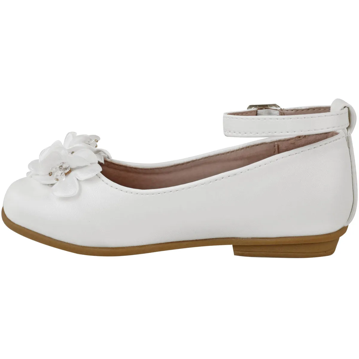 LACEN KIDS FLATFORM FLOWER EMBELLISHED SHOES WITH ANKLE STRAP IN WHITE