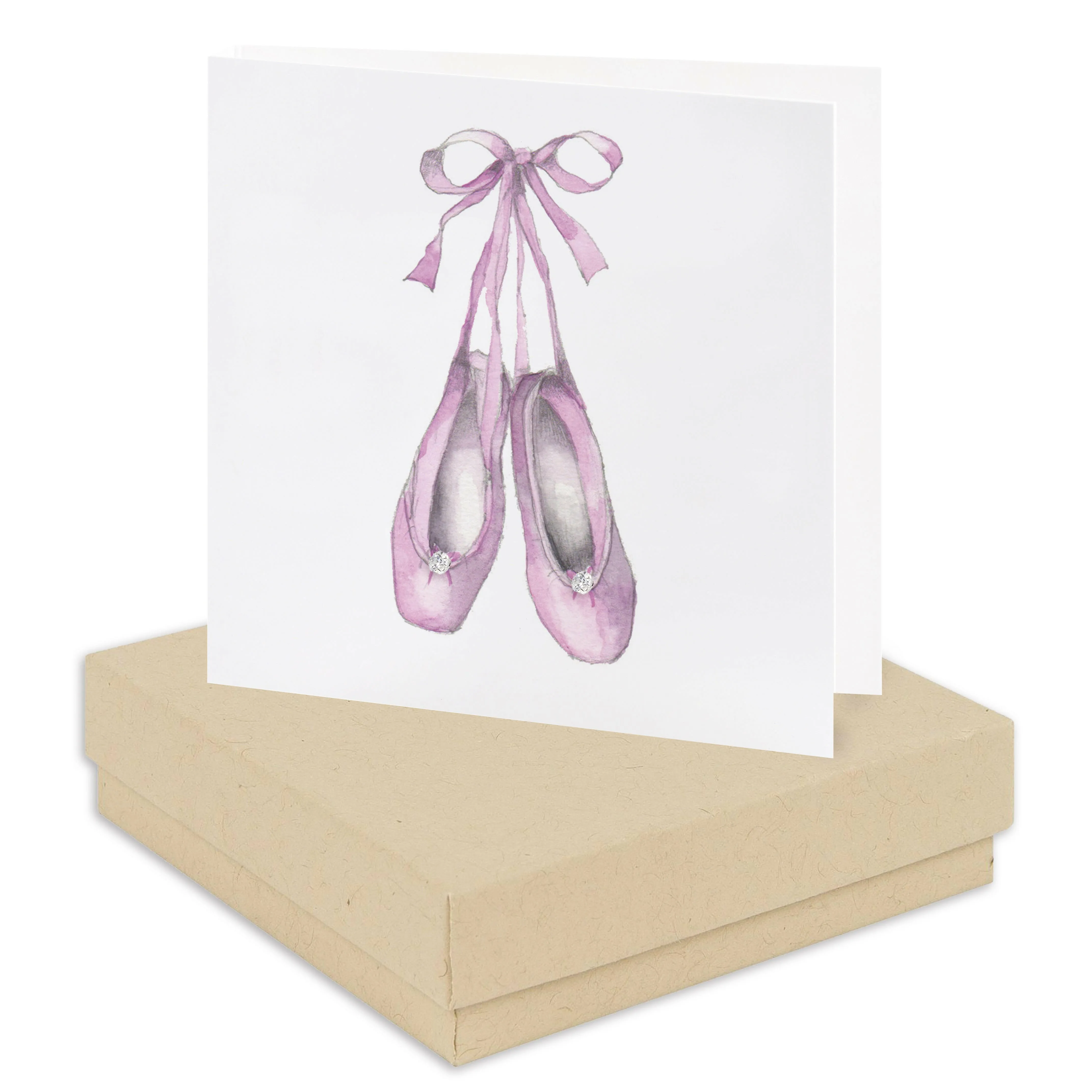 Silver Ballet Shoes Card and Crystal Stud Earrings - Perfect for Dancers