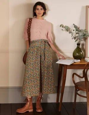 Tie Waist Cord Midaxi Skirt-Dusty Red, Floral Print