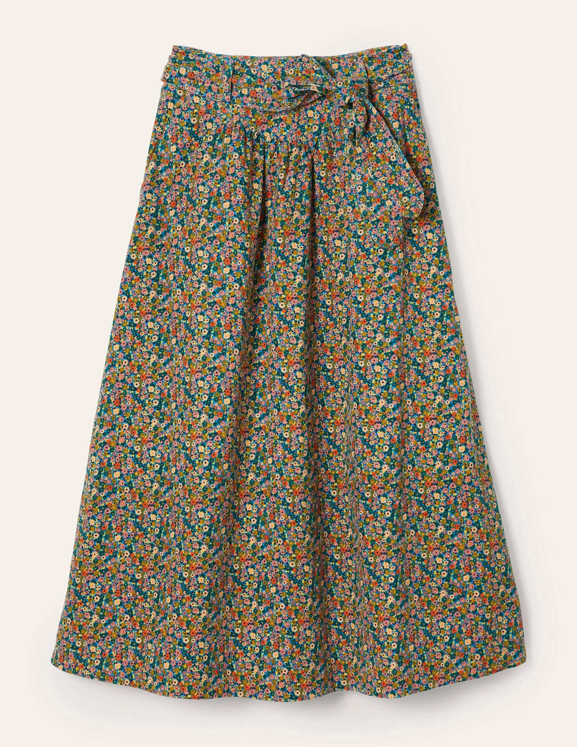 Tie Waist Cord Midaxi Skirt-Dusty Red, Floral Print