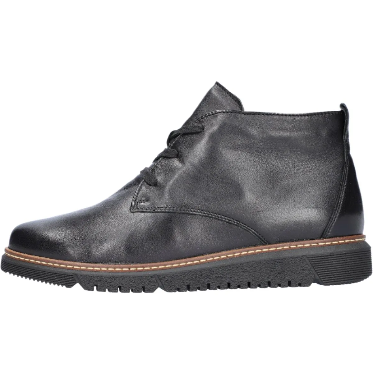 Waldlaufer 604804 144 001 K-Gesa Ladies Wide Black Leather Arch Support Zip & Lace Ankle Boots