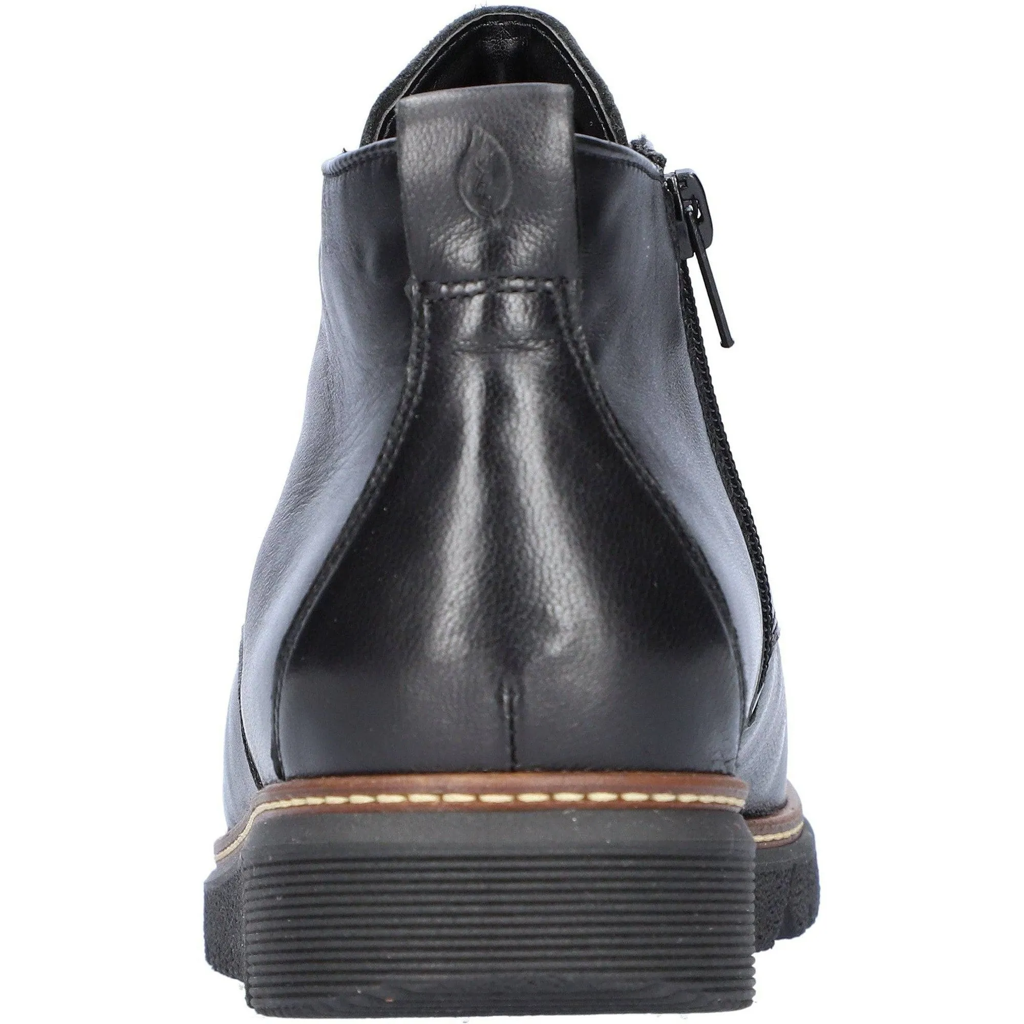 Waldlaufer 604804 144 001 K-Gesa Ladies Wide Black Leather Arch Support Zip & Lace Ankle Boots