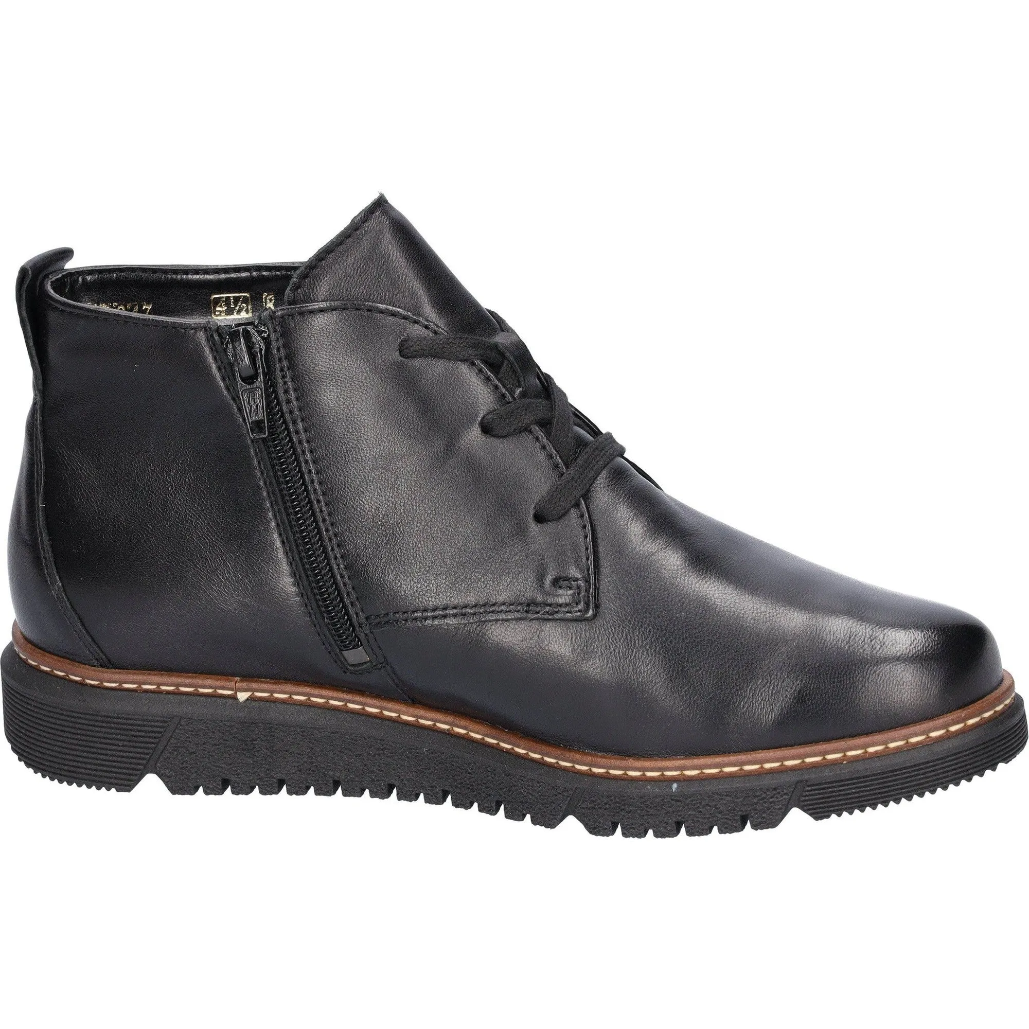 Waldlaufer 604804 144 001 K-Gesa Ladies Wide Black Leather Arch Support Zip & Lace Ankle Boots
