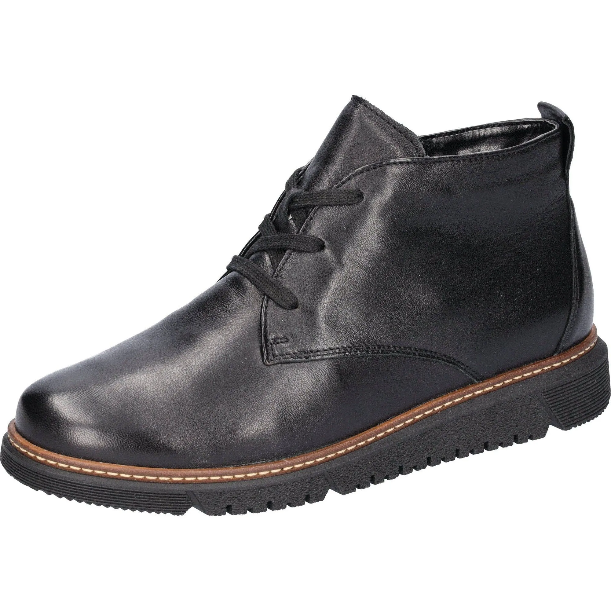 Waldlaufer 604804 144 001 K-Gesa Ladies Wide Black Leather Arch Support Zip & Lace Ankle Boots