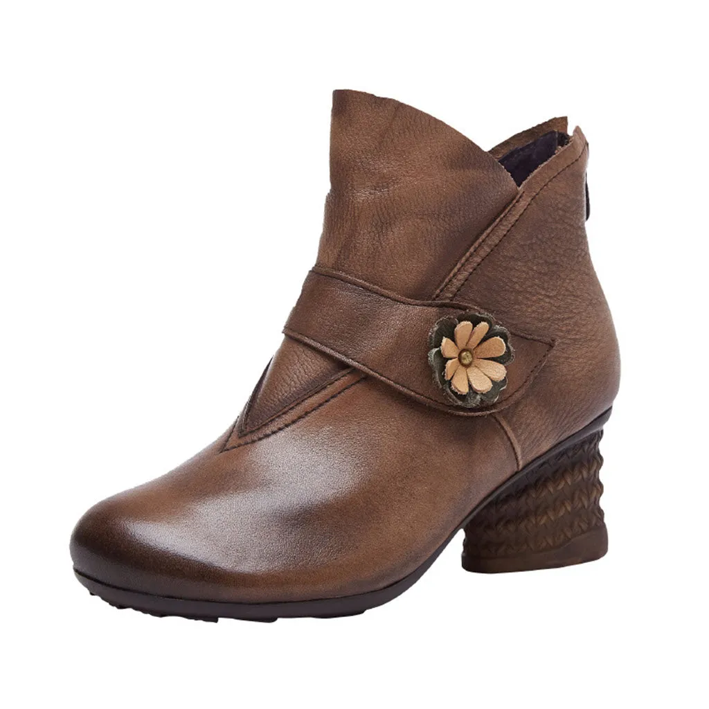 Winter Retro Leather Chunky Ankle Boots | Gift Shoes