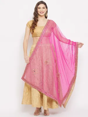 Women Magenta Embellished Dupatta With Beads And Stones