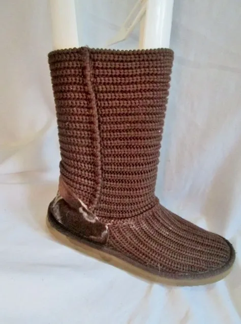 Womens UGG AUSTRALIA 5857 CLASSIC CROCHET KNIT Sweater BOOT BROWN 9 CHOCOLATE