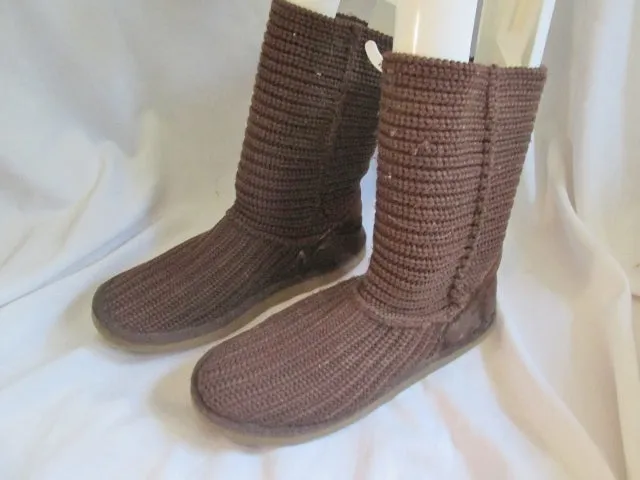 Womens UGG AUSTRALIA 5857 CLASSIC CROCHET KNIT Sweater BOOT BROWN 9 CHOCOLATE